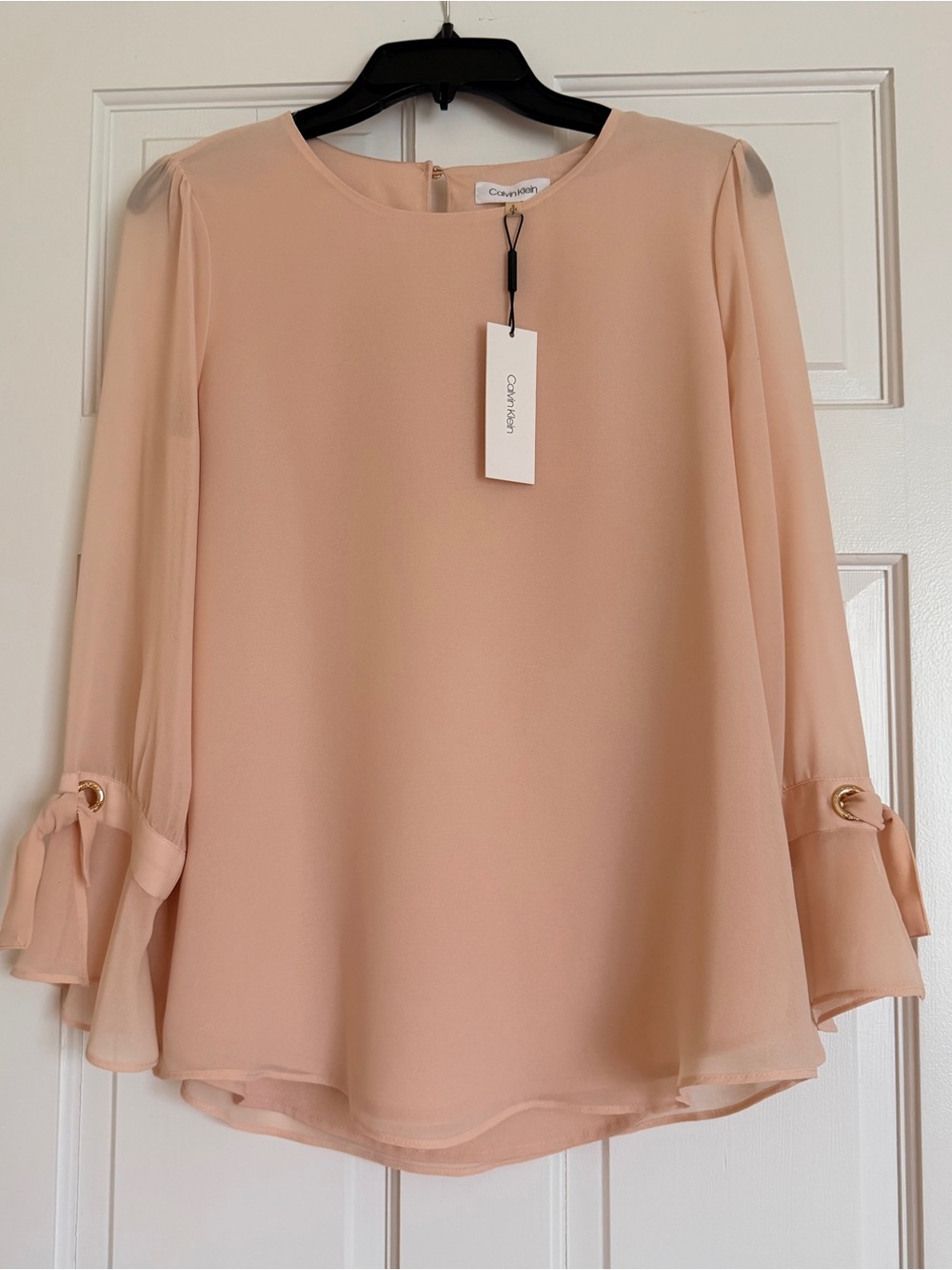 Calvin Klein Blush Pink Chiffon Long-Sleeve Blouse / size: S Women